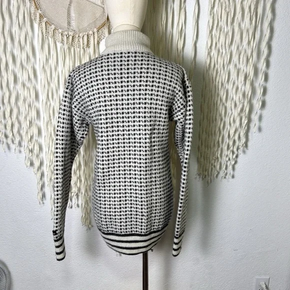 Norwool Wool Quarter Zip Pullover Sweater Black and Ivory Size Large - Picture 12 of 12